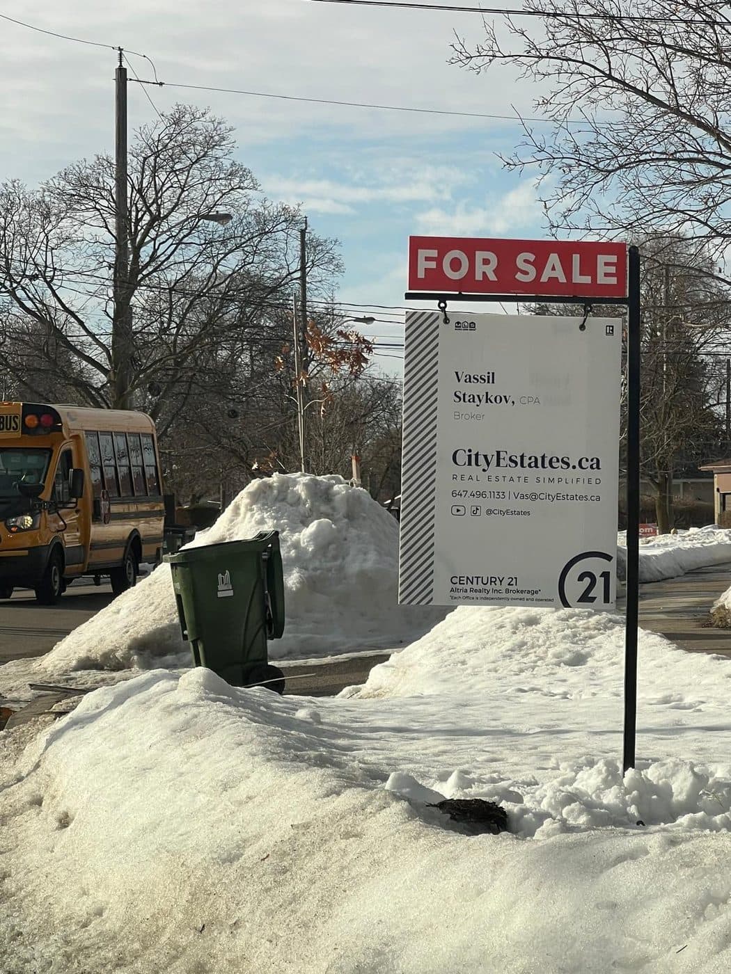 A for sale sign on a Markham street listed by Vassil Staykov
